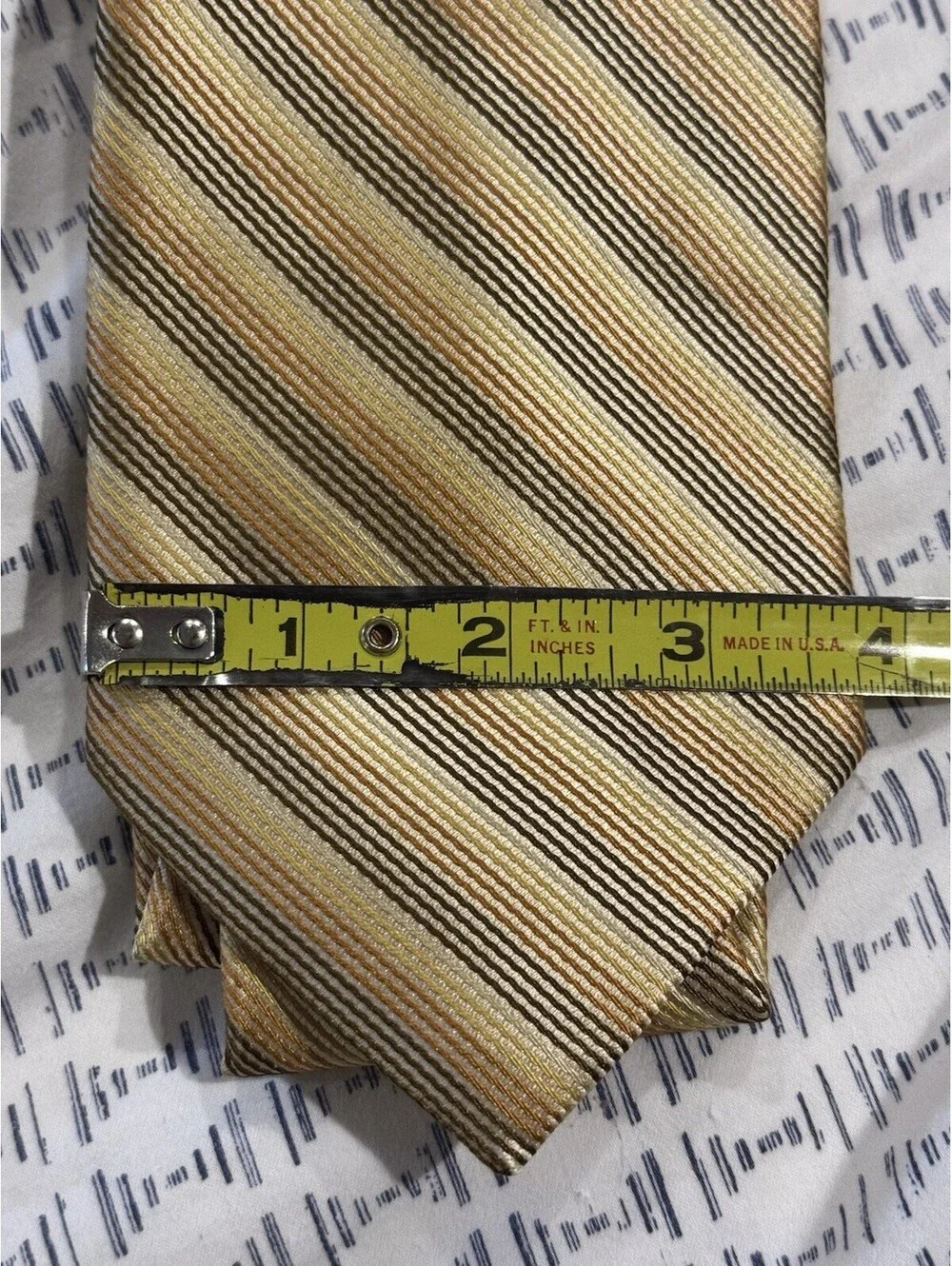 Axcess Mens Vintage Necktie 100% Silk Handmade Stripes Tan Brown Yellow Orange